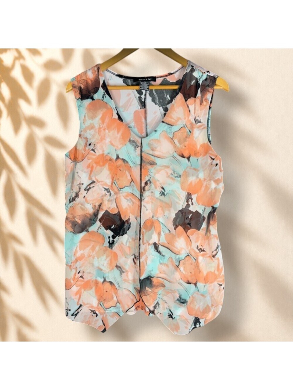 Adele & May Blouse Women XL Blue Floral V-Neck Sleeveless Wide Strap Casual